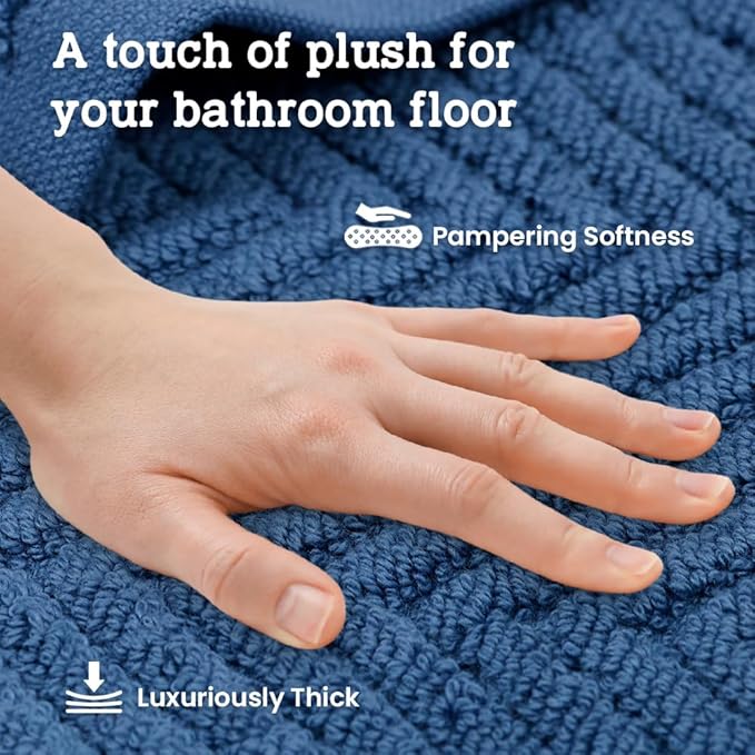 Casa Lino 100% Cotton Bath Mat Set of 2 (NOT A Rug) - 34" x 22" Bathroom Floor Towels - Machine Washable, Soft, Highly Absorbent & Quick Dry Bath Floor Towel (Navy)