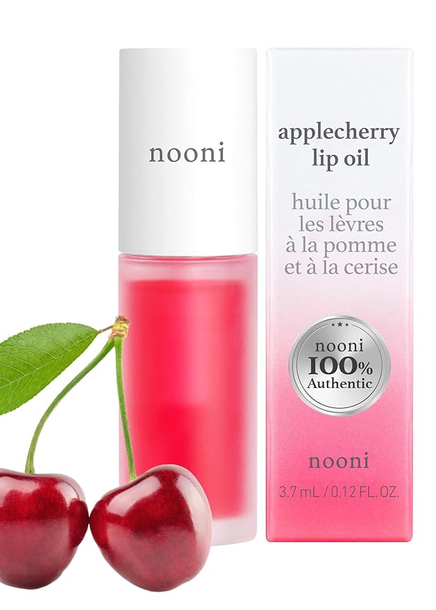 NOONI Korean Vegan Lip Oil - Applefig, 0.12 Fl Oz + Korean Lip Oil - Applecherry, 0.12 Fl Oz Bundle