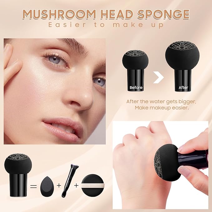 Air Cushion CC Cream Foundation - Mushroom Head BB Creams, Long Lasting Concealing Brightening, Moisturizer Face Cream,Facial Skin Care Makeup For All Skin Types (Ivory)