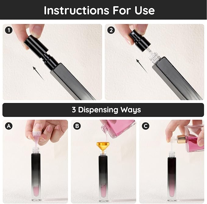 Segbeauty 0.34oz Refillable Glass Perfume Bottle,10 Pack of 10ml Perfume Container For Travel, Empty Atomizer Sprayer for Cologne Dispenser, Travel Sample Bottles Cologne Making Kit with Refill Tool