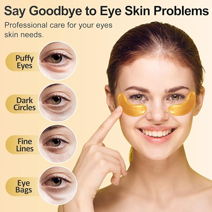 Under Eye Patches (50 Pairs) - 24K Gold Eye Masks Enriched with Abundant Collagen for Dark Circles, Puffy Eyes, Wrinkles - Gifts for Women Skin Care - Vegan & USA Tested