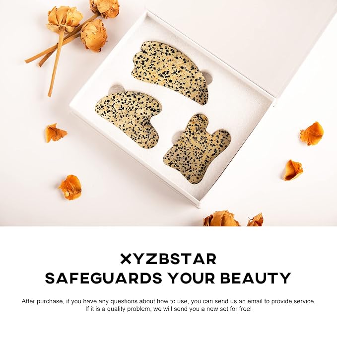 Gua Sha Facial Tools Set of 3 Guasha Massage Tool Jade Gua Sha Scraping Massager for Face,Neck, Eyes and Body,Jade Stone Guasha Board 3 Packs (Speckled Jade)