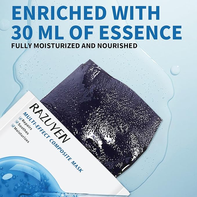 Soothing Face Sheet Mask (10 Sheets), Anti-Aging, Detoxifying & Moisturizing Face Mask for Sensitive Skin with Centella Asiatica, Vitamin B5, Glass Skin Face Mask for after Microneedling