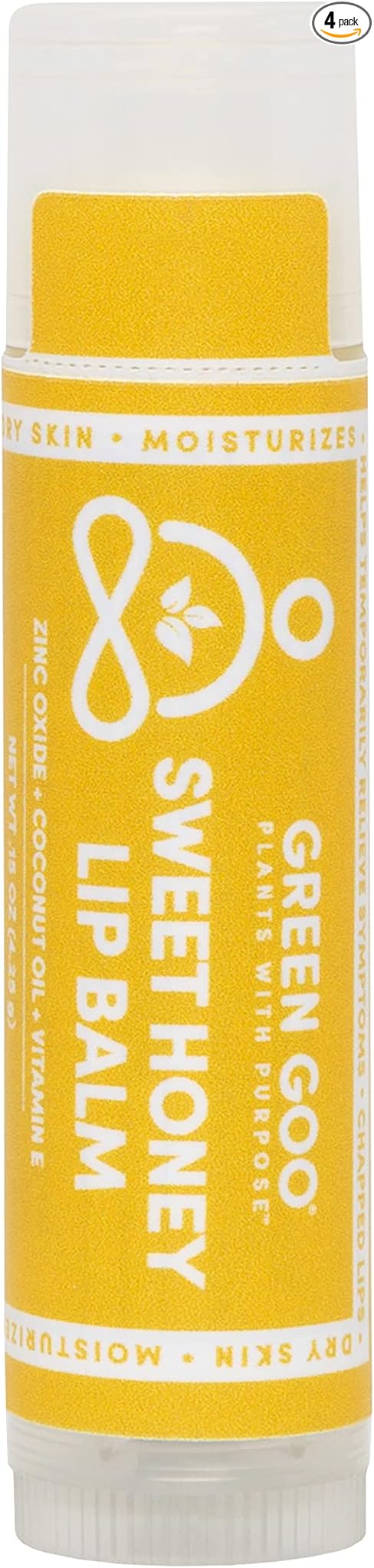 Green Goo All-Natural Lip Balm, Sweet Honey, 0.15-ounce Stick, 4-pack
