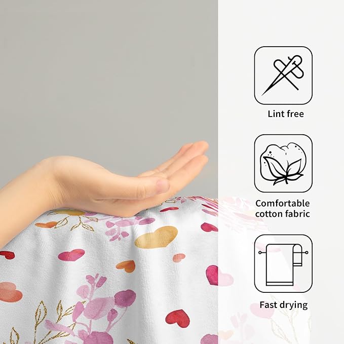 Giwawa Pink Heart Hand Towels Set of 2 Romantic Love Soft Absorbent Decorative Hand Bath Towels Kitchen Dish Towels for Bathroom Sports Yoga Home