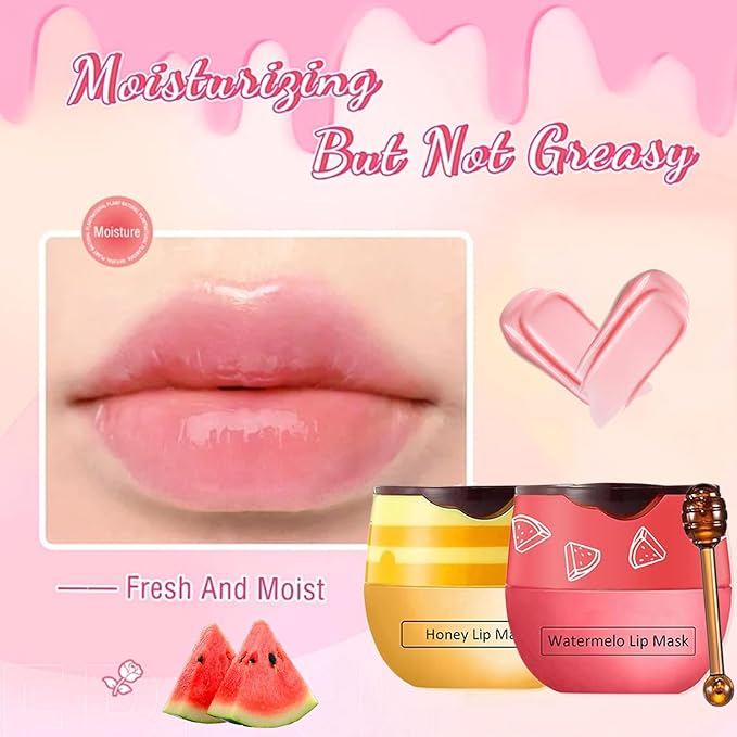 Bee Lip Balm Honey Pot, Watermelon Sleeping Lip Mask Overnight Hydrating Dry and Crack Lip Exfoliator Scrubs Propolis Lip Balm (Watermelon)