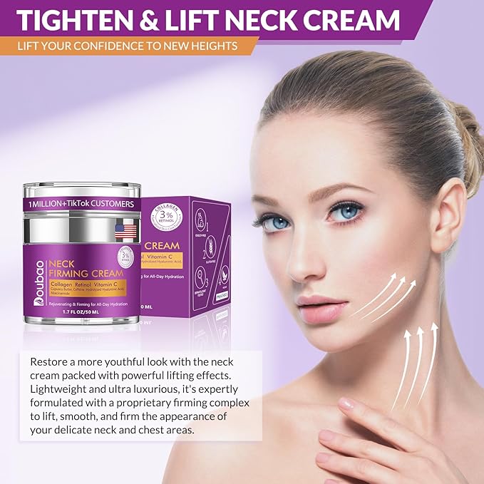 Advanced Neck Firming Cream – 3% Retinol & Hyaluronic Acid for Wrinkle Reduction, Lifting & Skin Tightening – Anti-Aging Moisturizer for Face, Neck & Décolleté – Deep Hydration, 3.4 FL（2 bottle）