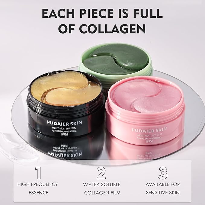 Eye Gel Patch（30 Pairs）Under Eye Patches Mask Essence Extract Under Eye Gel Pads to Reduce Puffy eyes, Dark Circles and Wrinkles (Green Tea)