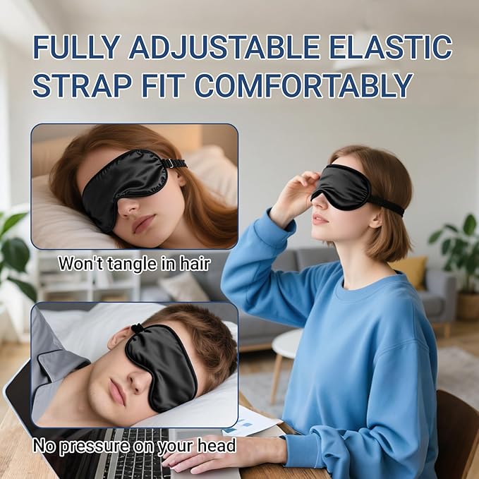 Sleep Mask 100% Pure Mulberry Silk Eye Masks with Adjustable Strap for Sleeping Mulberry Silk Eye Sleep Shade Cover Block Light Reduces Puffy Eyes Traveling Gifts