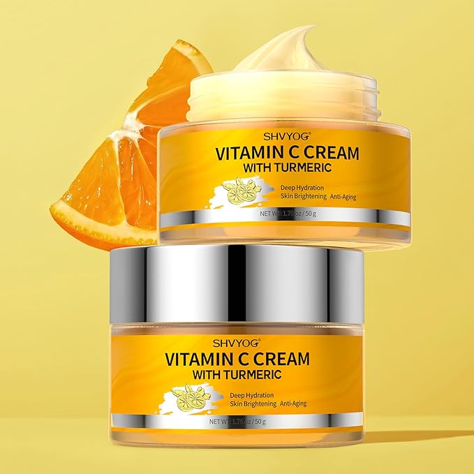 Vitamin C Face Moisturizer, Turmeric Vitamin C Face Cream, Anti-aging Hydration Skin Firming & Brightening Cream for Dark Spots, Wrinkles, Uneven Skin Tone, Vitamin C Lotion for Instant Glow, 1.76 OZ
