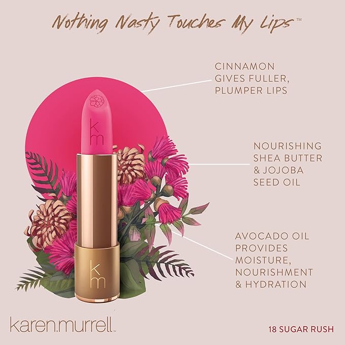 Karen Murrell - Natural Lip Stick - Lipstick 18 Sugar Rush - Hot Pink Lipstick - Matte Finish, 100% Natural Ingredients, Moisturizes & Hydrates Lips - Paraben & Cruelty Free
