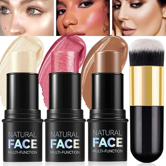 3Pcs Cream Contour Stick Makeup Kit - Cream Blush Stick Highlighter Stick Contour Bronzer Stick for Cheeks, Waterproof Long Lasting Blendable, Contour Stick Trio for Face Makeup (#01, 03, 04)