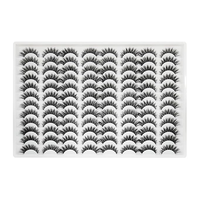 False Eyelashes 48 Pairs Faux Mink Lashes 14mm Wispy Lashes 3D Fluffy Cat Eye Lashes Pack Bulk Wholesale Strip Lashes(style 48-042)