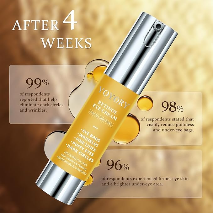 Retinol Under Eye Cream - Anti Aging Eye Cream for Dark Circles and Puffiness, Eye Bags, Wrinkles Fine Lines Skin Care Treatment Firming & Lifts for Man and Women - Gold 20ml