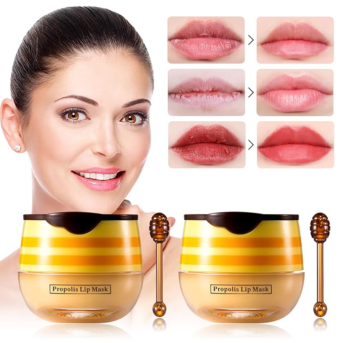2 PCS Bee Honey Lip Balm Honey Pot, Bee Honey Lip Mask, Reduces Lip Lines, Hydrate & Moisturizing Lip Skin Care, Prevention Dry Cracked Lips, Bee Honey Lip Balm for Lip Repair Treatment