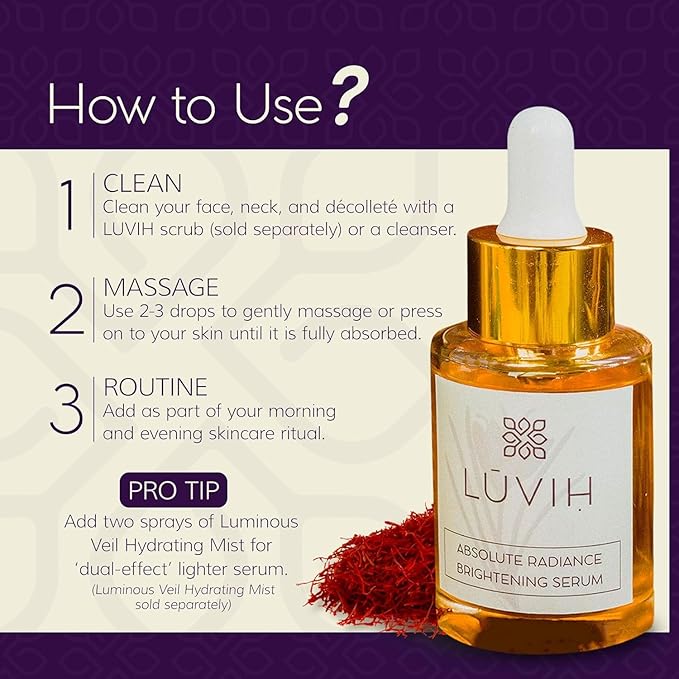 LUVIH Absolute Radiance Brightening Serum – Ayurvedic Dark Spot Corrector & Glow Serum for Women & Men – Nourishing Treatment for Dullness, Uneven Skin Tone & Sun-Stressed Skin – 30 mL