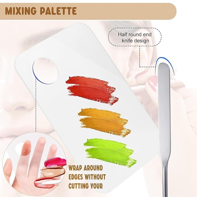 Makeup Spatula and Makeup Palette, Stainless Steel Foundation Palette & Tiny Spatula Tool for Nail, Art, Eye Shadow, Eyelash, Face Makeup (Acrylic Palette)