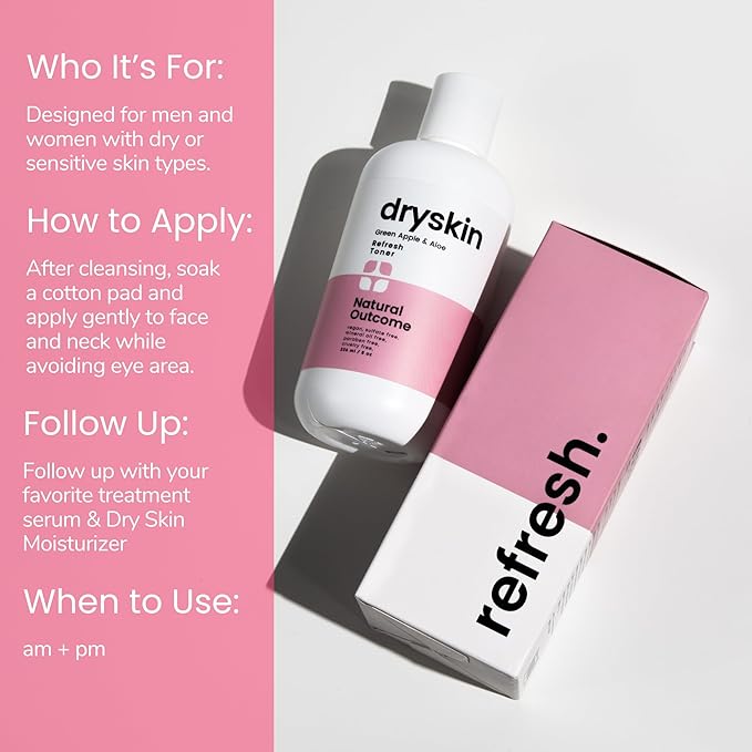 Hydrating Face Toner for Dry Skin Witch Hazel, Green Apple & Aloe Vera Facial Astringent by Natural Outcome Skincare, Gentle Soothing Cleansing Water Lotion 8 oz