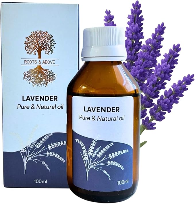 Roots & Above Pure Natural Lavender Essential Oil 3.38 oz/100ml for Diffuser, Skin, Hair, Self-Care, Soap & Candle Making Scent Fragrance