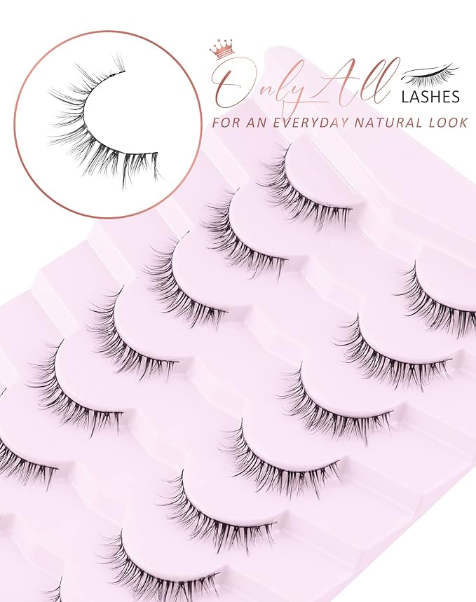 Onlyall Natural Lashes Short Eyelashes Wispy Lashes Natural Look Soft False Eyelashes False Eye Lashes Faux Mink Eyelashes 7 Pairs D2
