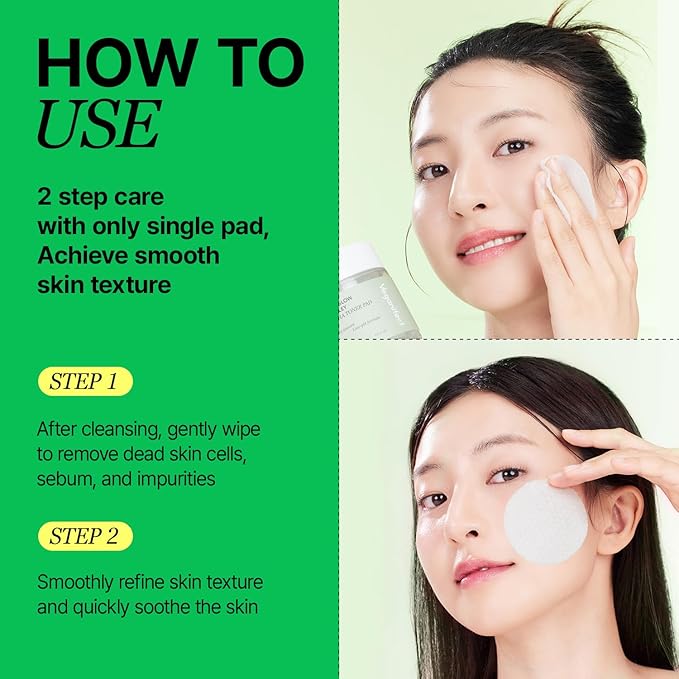 LHA Toner Pad, Mild Exfoliating Facial Pads for Glass Skin, Hydrating, Ideal for All Skin Types, Korean Skin Care, Vegan (60 Pads)