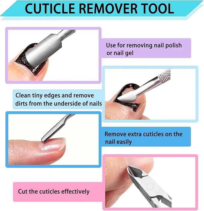 Gel Nail Polish Remover with Cuticle Pusher and Cuticle Nippers & Nail Buffer, Professional Remove Acrylic Gel Powder in 3-5 Minutes,Home DIY and Salon, No Soaking or Wrapping (1 Pcs Set)