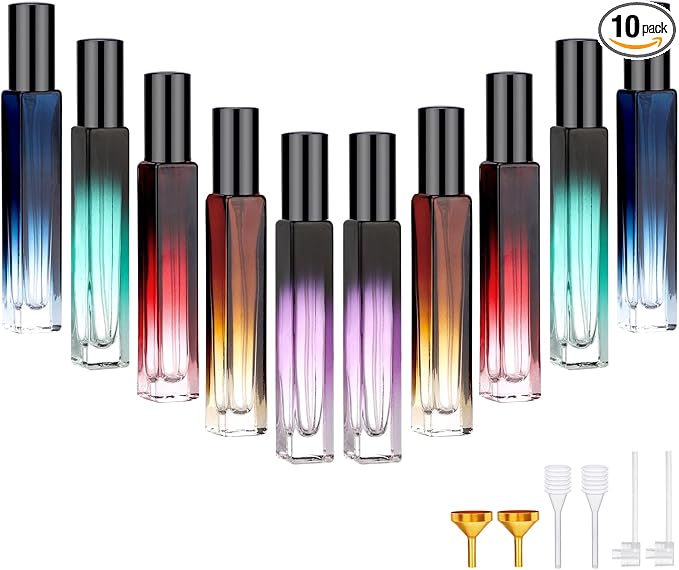 Segbeauty 0.34oz Mini Travel Spray Bottle, 10Pcs Glass Refillable Atomizer Spray Bottle for Perfume, 10ml Empty Perfume Atomizer Fine Mist, Portable Travel Cologne Sprayer with Refill Tool