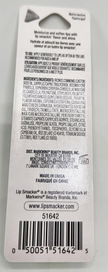 Lip Smacker Water melon Flavored Balm, Glossy Balm for Soft, Shiny s, gloss Hydrating Clear Shine, Built in USA, Bundle with Moofin Wooden Comb, skin care [Pack of 2]