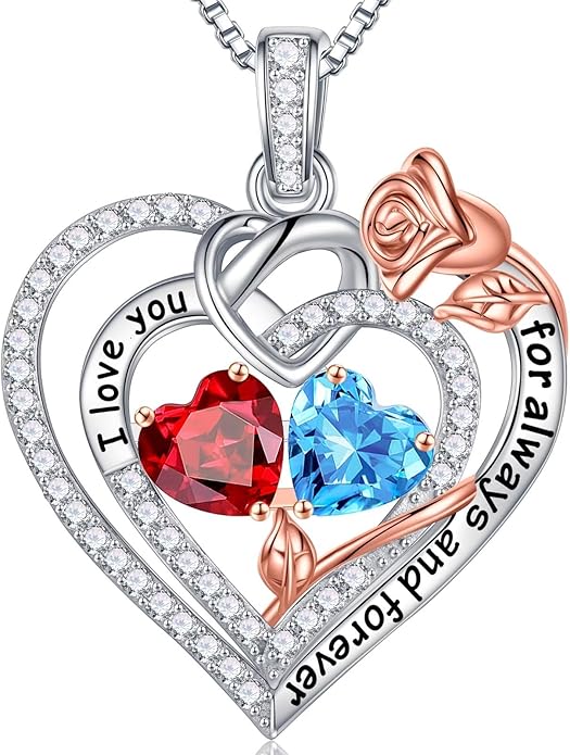 Iefil Christmas Gifts for Wife Women - 925 Sterling Silver Double Birthstone Necklace, Anniversary Birthday Gifts for Women, Jewelry Gift for Wife Girlfriend Mom Her