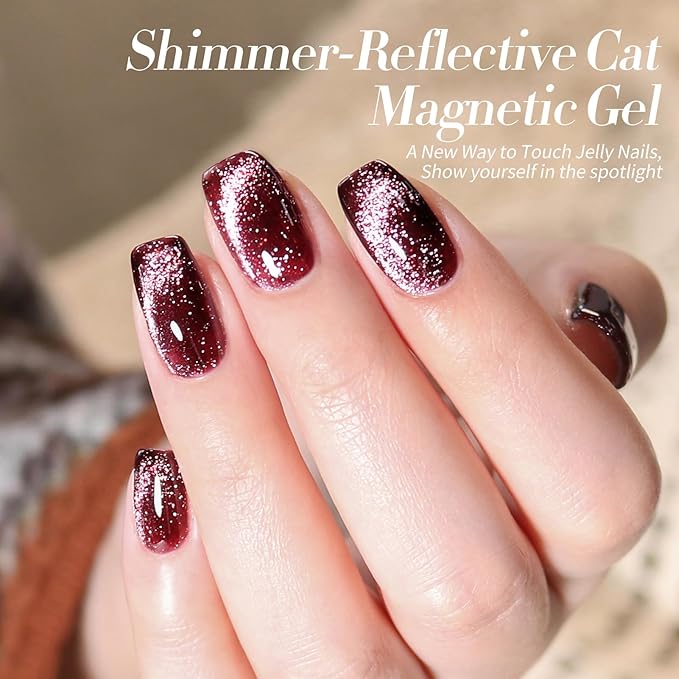 Born Pretty Cat Magnetic Eye Gel Nail Polish Reflective Glitter Gel Polish Red Silver Champagne Gold Glitter Gel Nail Polish 6PCS Set