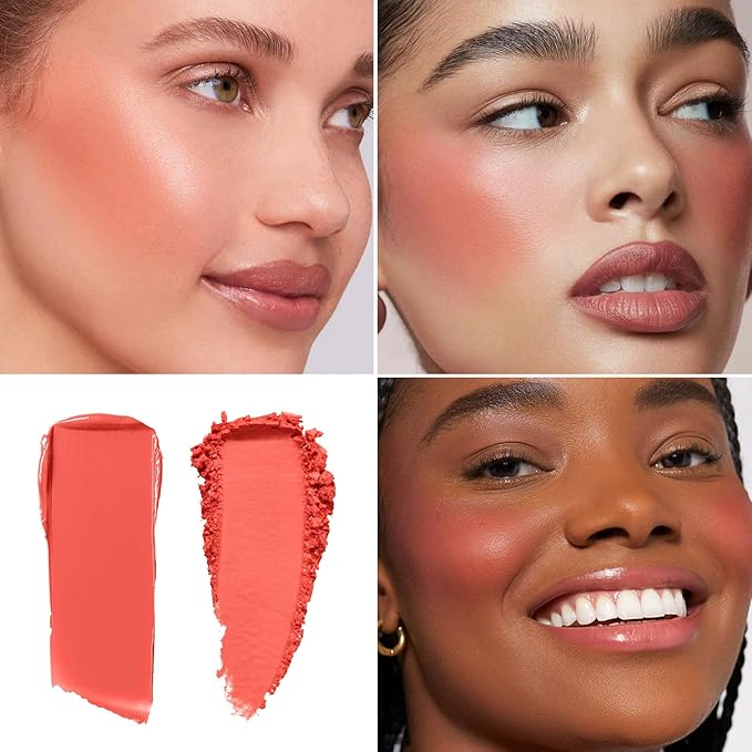 Blush Palette Duo – Cream & Powder Blush Set in Orange Red, Long-Wearing & Moisturizing, Easy to Blend, Radiant Coverage for Cheeks, Eyes & Lips, Magnetic Palette Compatible (2-Pack, Cherry Rush)