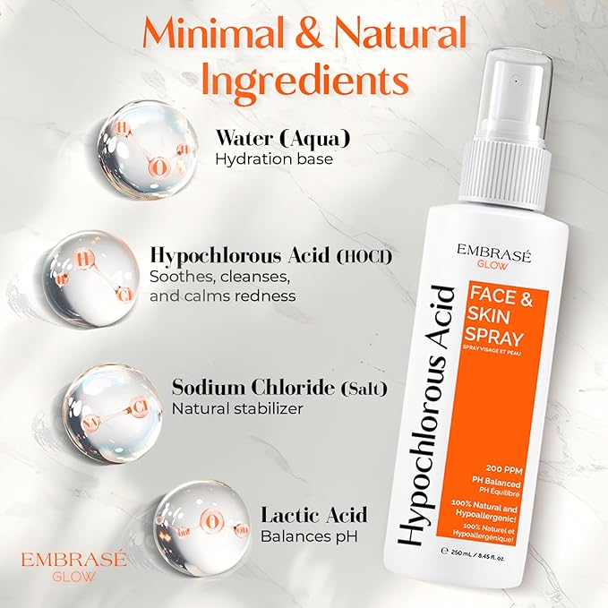 Hypochlorous Acid Spray for Face 0.02% - Cleansing Hypochlorous Solution - All Natural Face and Skin Spray (250ml)