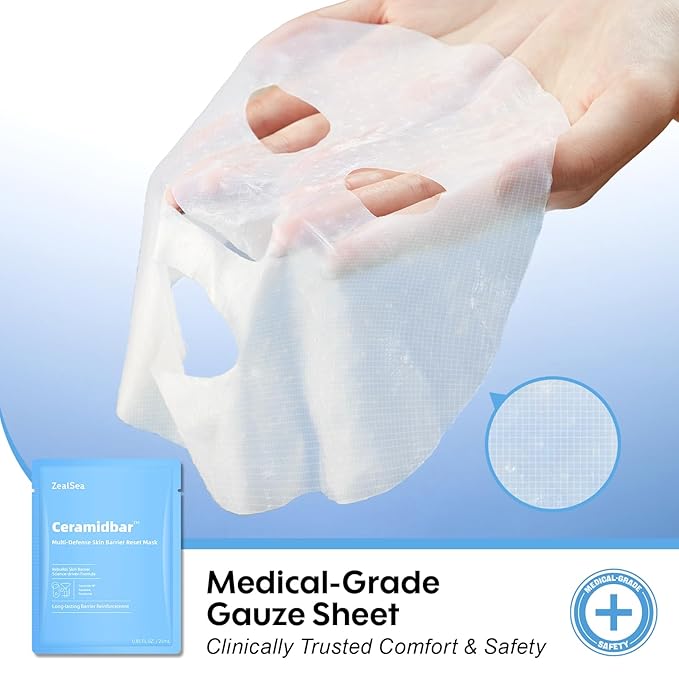 ZealSea Cicalix & Ceramidbar Face Masks Skincare, All-in-one Proven Derm Solution Facial Mask for Visibly Soft | Plump | Quenching | Anti-aging, Soothing & Refreshing, Strengthen & Restore, 4+4 Duo