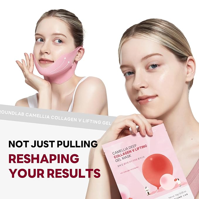 ROUND LAB Camellia Deep Collagen V Lifting Gel Mask 14EA | Double-chin Mask, Instant Cooling & Depuffing, Face Toning Belt, Collagen V-line, Improves Sagging Skin, Lifting & Firming 10g/0.35oz