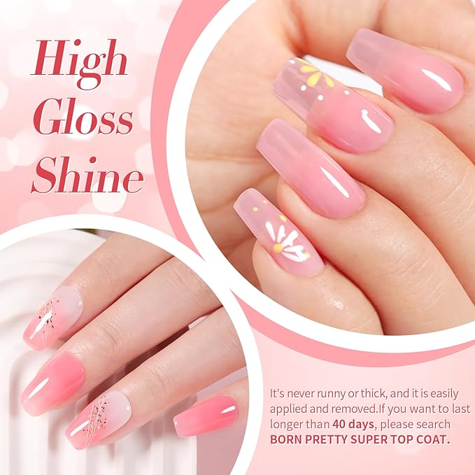 Born Pretty Jelly Gel Nail Polish Sheer Pink Gel Nail Polish Crystal Transparent Milky Gel Polish Kit Nail Art Varnish Collection Gift Set 7ML 6PCS