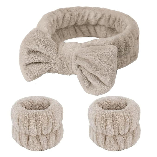 Fmeida Skincare Headband, Spa Headband and Wrist Bands for Washing Face Light Coffee
