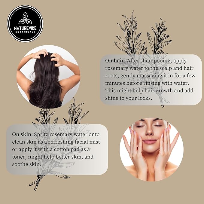 Naturevibe Botanicals Rosemary Water 32 Ounces | 100% Pure and Natural | Great for Skin Care and Hair Care