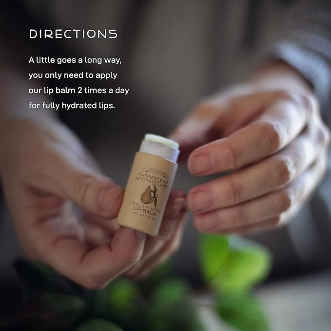 Farmstead Apothecary 100% Natural Lip Balm with Organic Beeswax, Organic Shea Butter & Organic Coconut Oil, Pear & Almond 0.25 oz
