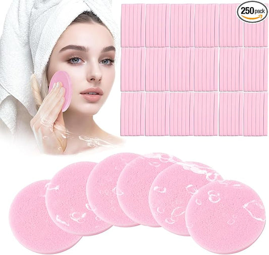 Compressed Facial Sponge,Reusable Makeup Blender 250 Count,Soft Round Wash Sponges for Estheticians Makeup Removal,Face Cleansing Exfoliating Compress Spa Pads for Women,Pink