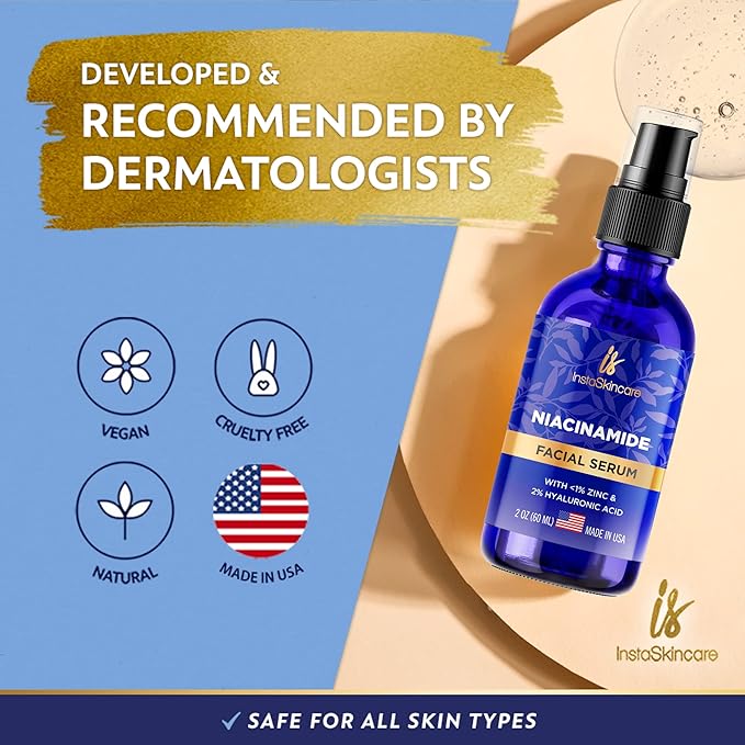 DOUBLE SIZED (2Oz) Niacinamide Serum for Face 10% with Zinc 1% Vitamin B3 Brightening Serum for for Tone, Texture and Hydrating