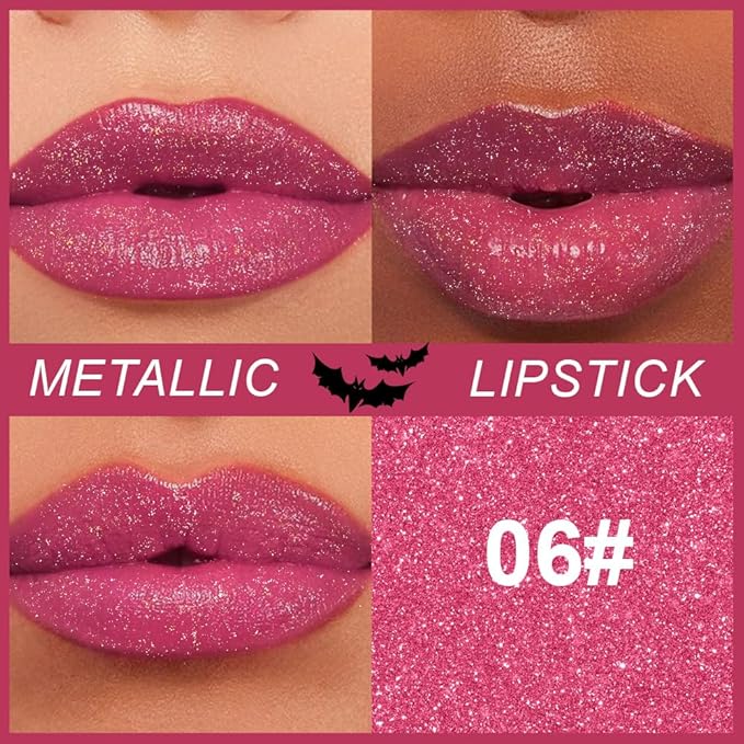 Kaely Glitter Metallic Lipstick, Shimmer Metallic Lipsticks for Women, High Pigmented Lip Color Long Lasting Waterproof Smudge Proof 24 Hour, Halloween Makeup, Vegan & Cruelty-Free, 06