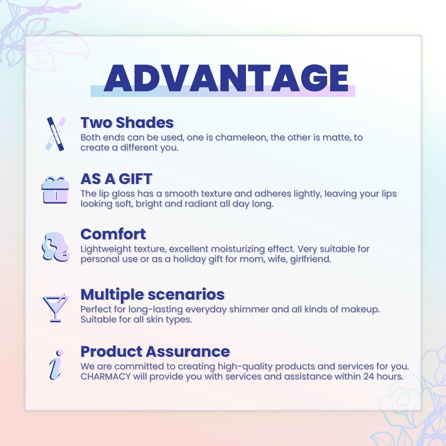 CHARMACY 2 In 1 Multichrome Moisturizing Lip Gloss, Double Head Liquid Lipstick, Mirror Waterproof Long Lasting No Fading Lip Balm, Hydrating Lip Plumper Waterlight Glossy Makeup #004