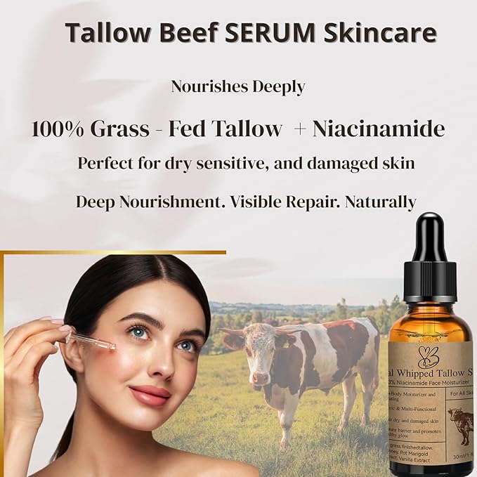 Niacinamide Serum for Face - Beef Tallow Face Serum B3 – Natural Moisturizer for Dry & Sensitive Skin – Anti-Aging, Hydrating & Repairing – Grass-Fed Tallow Skincare