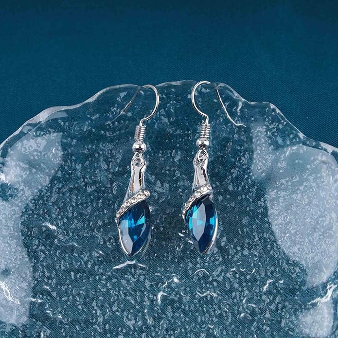 Bohemia Sapphire Drop Earrings Blue Crystal Dangle Hook Earrings Long Cz Blue Rhinestone Earrings Bridal Sapphire Earrings Jewelry for Women Gifts