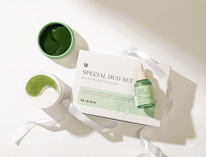 MIZON Phyto Plump Collagen Special Duo Set - Phyto Plump Eye Gel Patch & Serum Vegan Formula, Vegan Skincare Kit, Korean Skincare