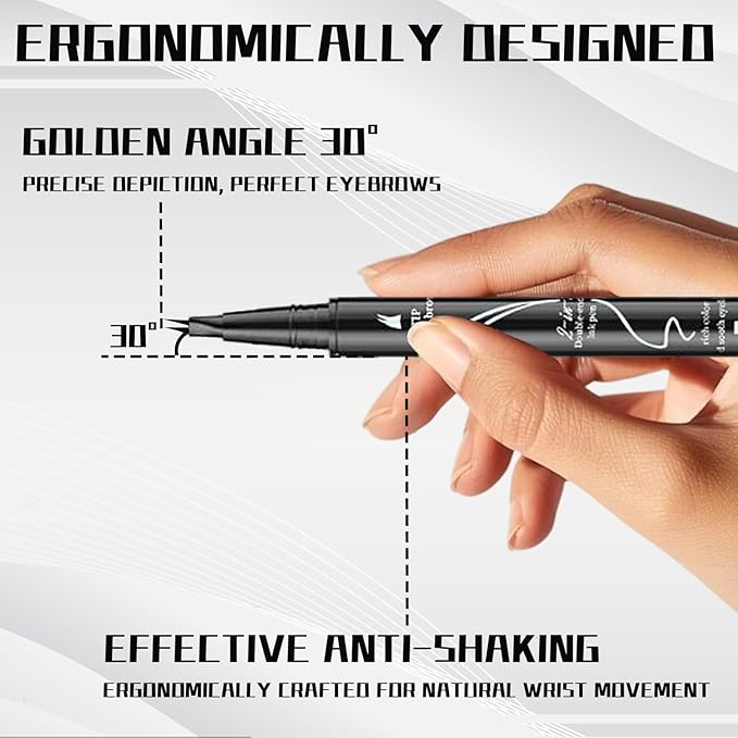 Curved 2 Tip Eyebrow Pen-Brown Eyebrow Pencil With Black Eyeliner 2-in-1 Dual-Ended Create Natural Hair-Like Brows,Waterproof,Smudge Proof,Long Lasting All-Day