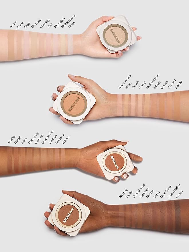 SHEGLAM SKin-Focus Full Coverage Powder Foundation Oil-Control Lightweight Face Pressed Powder Makeup-Sand