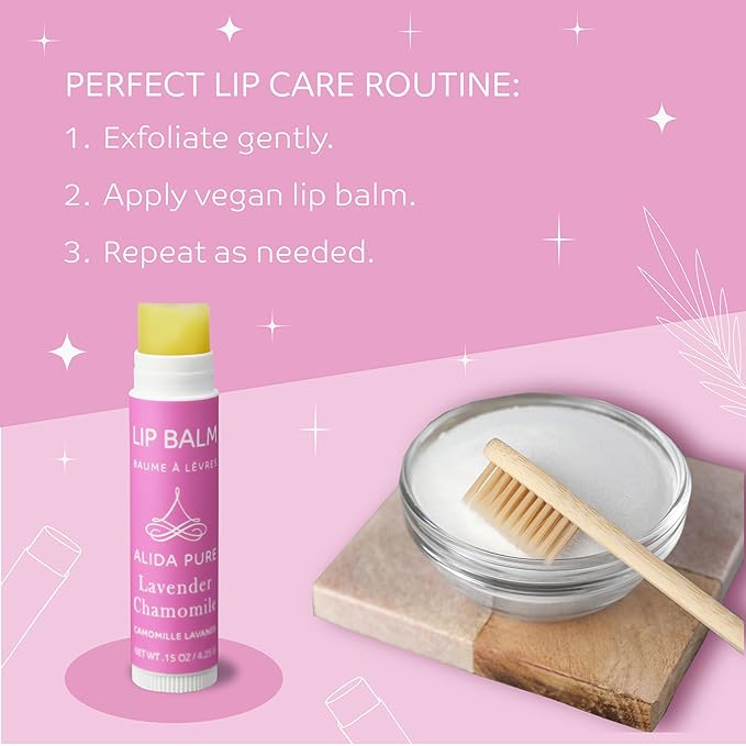 Lavender Chamomile Lip Balm Collection, Vegan Set, Beeswax Free, with Organic Jojoba and Avocado Oil, Vitamin E, Natural Moisturizer for Dry, Chapped Lips, 3 Tube Set