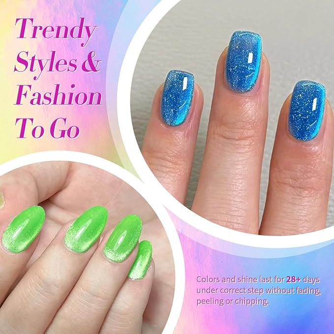 Born Pretty Cat Magnetic Eye Gel Nail Polish Spring Summer Neon Shimmer Glitter Holographic Cat Magnetic Eye Gel Crystal Glass Cat Magnetic Gel Polish Nail Art Manicure DIY at Home 6PCS