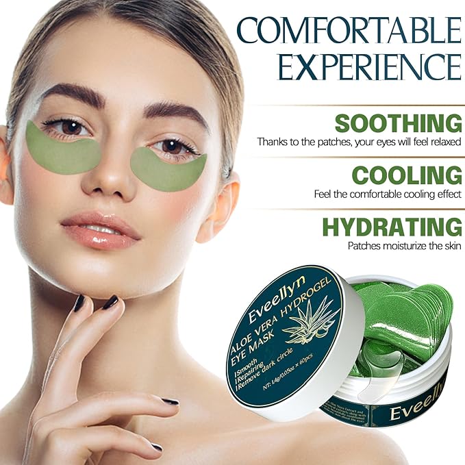 Under Eye Patches (60PCS), Aloe Vera & Collagen Eye Mask, Eye Patches for Puffy Eyes, Anti-Aging Eye Mask for Puffiness, Under Eye Mask for Dark Circles and Eye Bags, Hydrating Eye Gel Pads(green)
